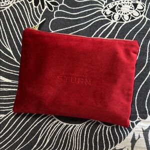NWOT Dr. Barbara Sturm Red Velvet Zippered Cosmetic Pouch with Brass Zip & Pull
